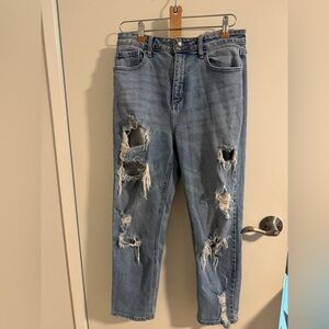 Cello Light Blue Distressed HighRise Cropped Jeans
